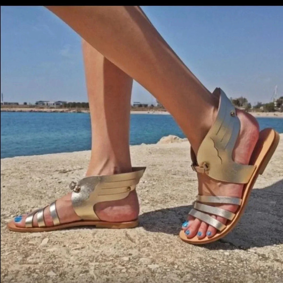 Gold Leather‎ Winged Greek Sandals Women’s Size 37 (US Women’s 6.5/7) - Picture 2 of 8
